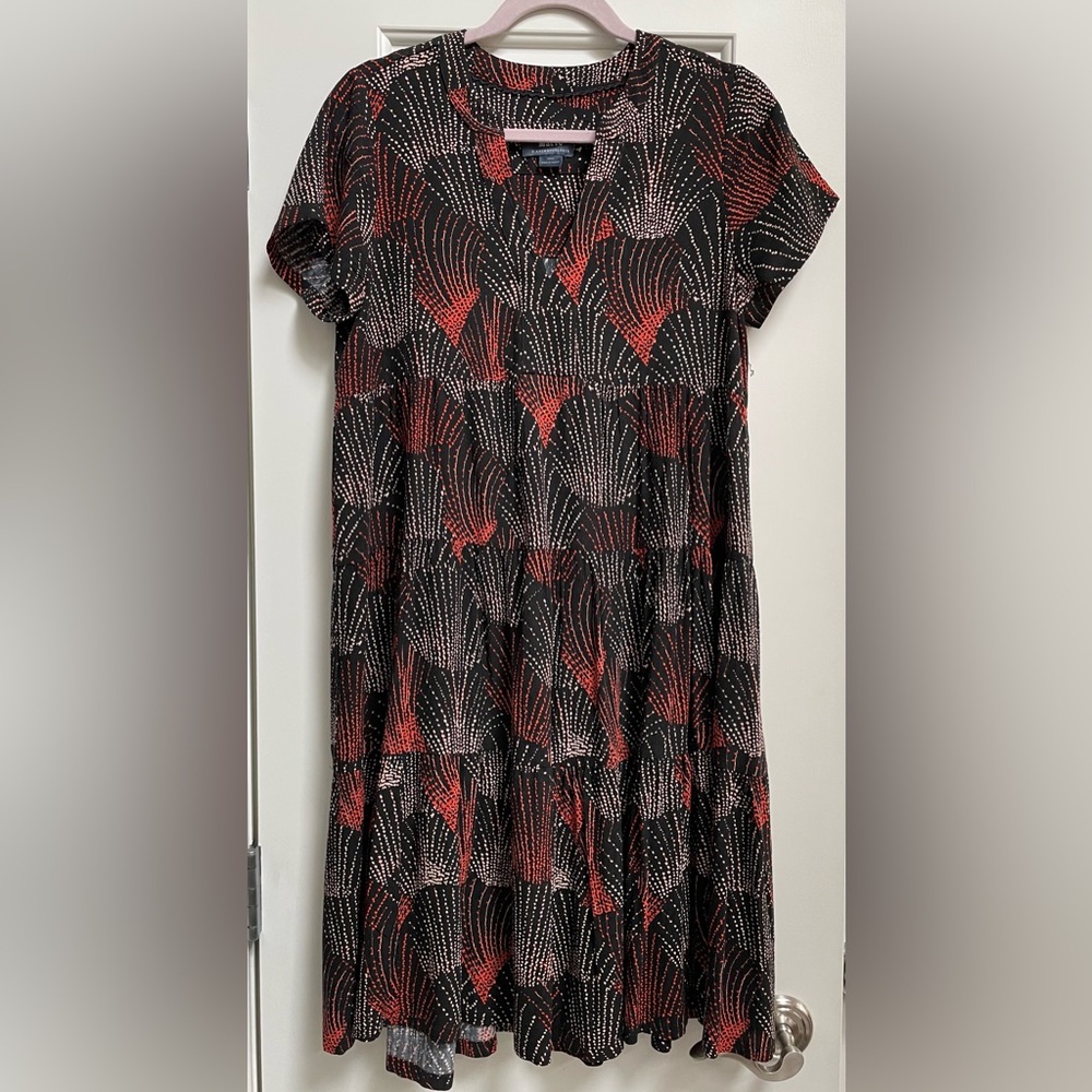 Maeve Harper Tunic Dress Firework Print Viscose Pullover V Neck Tiered